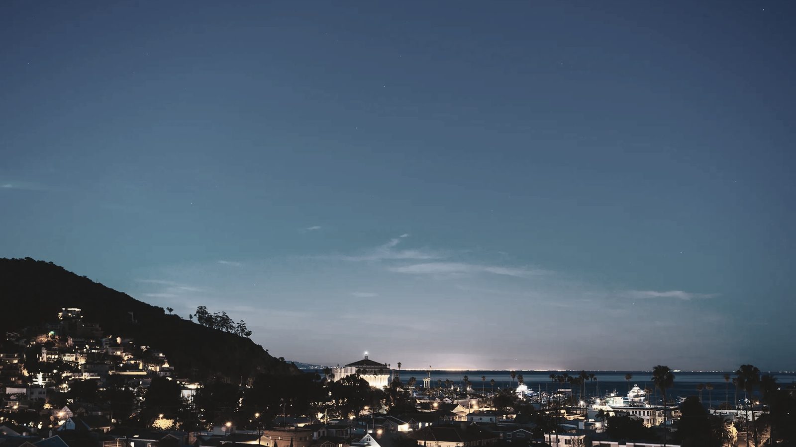 A harbour town at dusk